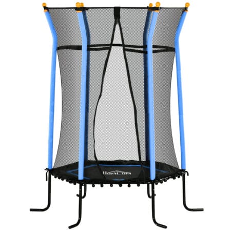 Blaues Kindertrampolin mit 163,5 cm Durchmesser, Sicherheitsnetz, empfohlen für Kinder von 3-10 Jahren