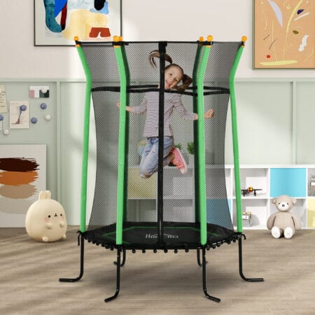 Grünes Kindertrampolin mit 163,5 cm Durchmesser, Sicherheitsnetz, empfohlen für Kinder von 3-10 Jahren