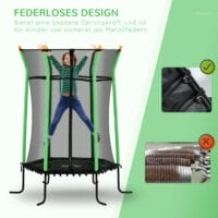 Grünes Kindertrampolin mit 163,5 cm Durchmesser, Sicherheitsnetz, empfohlen für Kinder von 3-10 Jahren