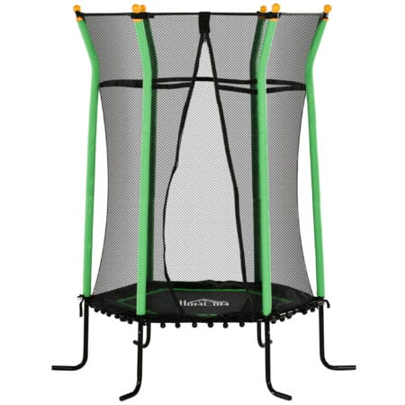 Grünes Kindertrampolin mit 163,5 cm Durchmesser, Sicherheitsnetz, empfohlen für Kinder von 3-10 Jahren