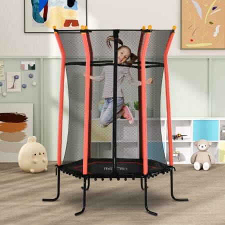 Rotes Kindertrampolin mit 163,5 cm Durchmesser, Sicherheitsnetz, empfohlen für Kinder von 3-10 Jahren