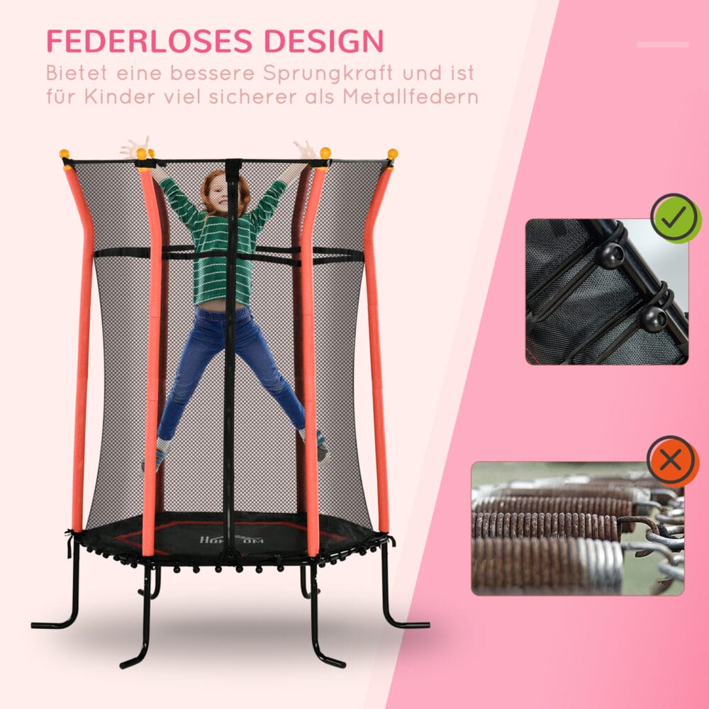 Rotes Kindertrampolin mit 163,5 cm Durchmesser, Sicherheitsnetz, empfohlen für Kinder von 3-10 Jahren