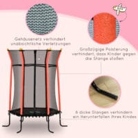 Rotes Kindertrampolin mit 163,5 cm Durchmesser, Sicherheitsnetz, empfohlen für Kinder von 3-10 Jahren