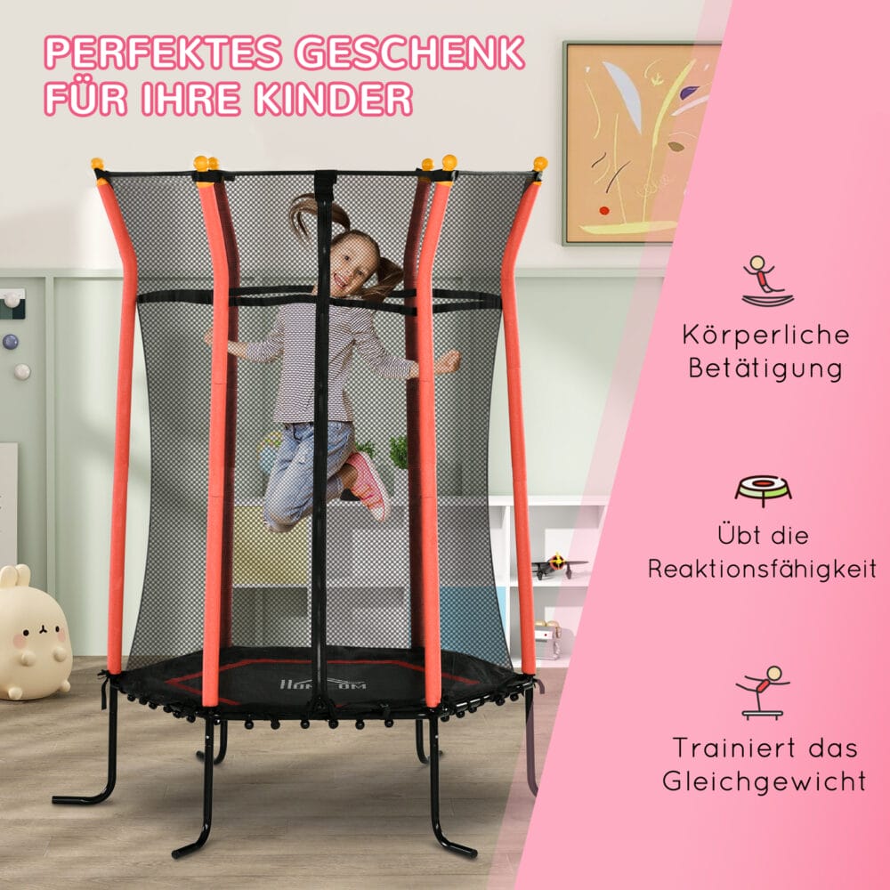 Rotes Kindertrampolin mit 163,5 cm Durchmesser, Sicherheitsnetz, empfohlen für Kinder von 3-10 Jahren