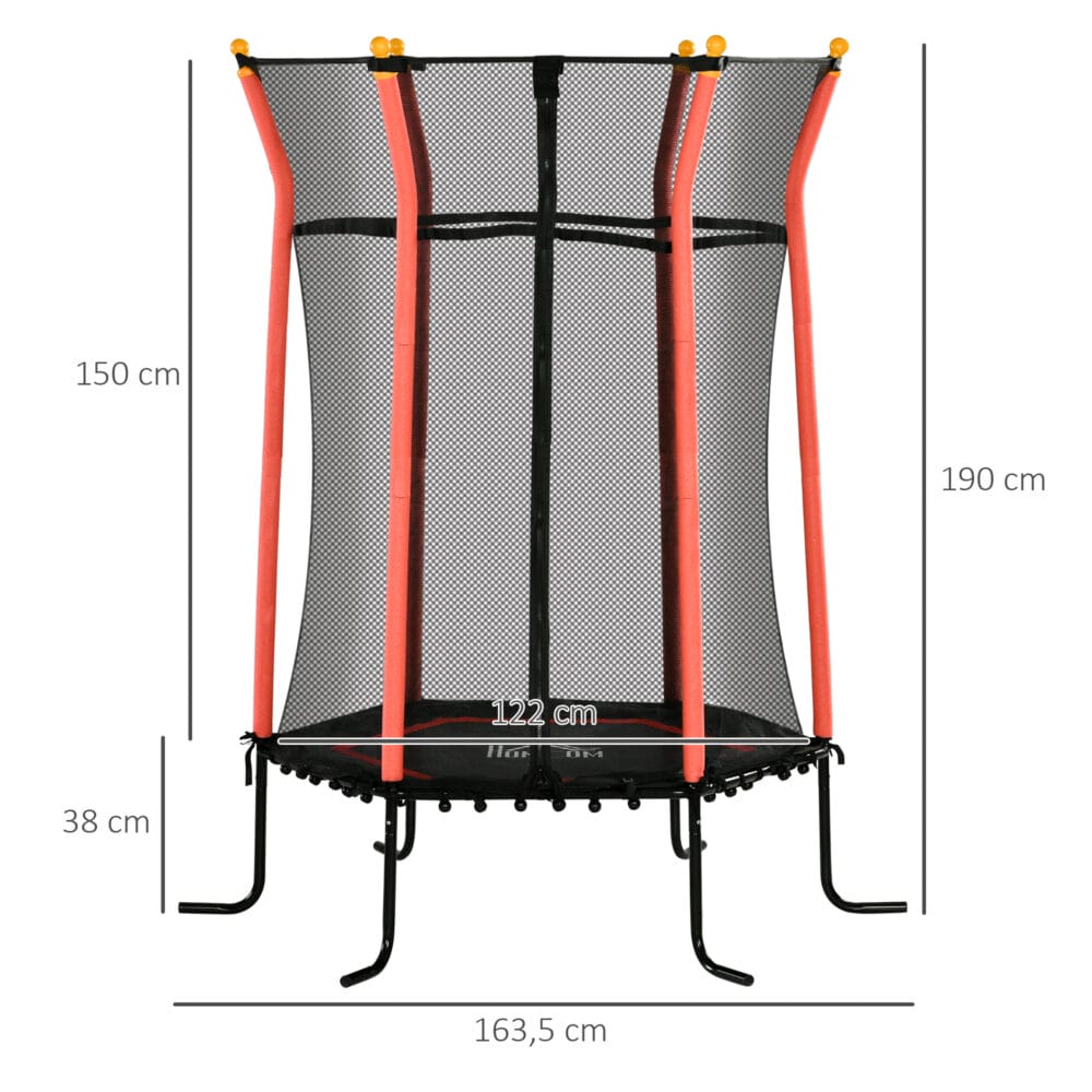 Rotes Kindertrampolin mit 163,5 cm Durchmesser, Sicherheitsnetz, empfohlen für Kinder von 3-10 Jahren