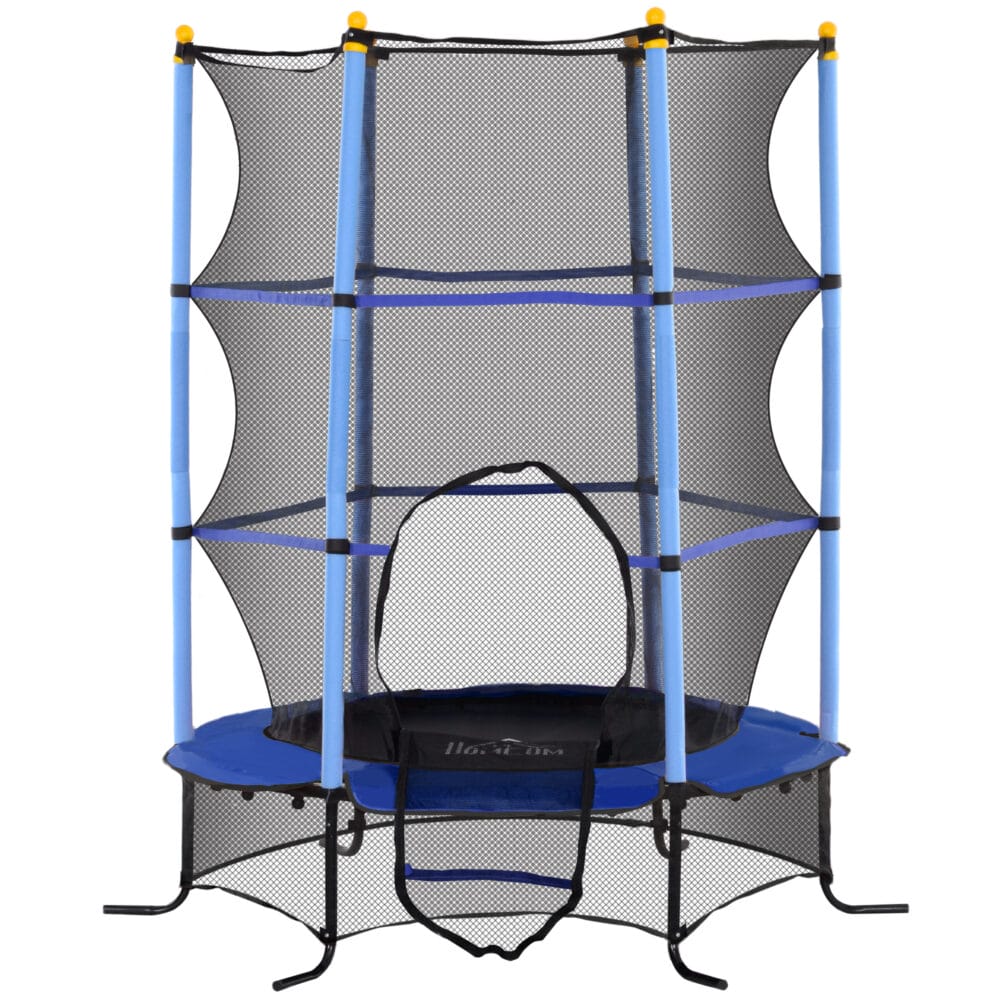 Blaues Kindertrampolin mit 163 cm Durchmesser, Sicherheitsnetz und Belastbarkeit bis 50 kg