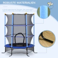 Blaues Kindertrampolin mit 163 cm Durchmesser, Sicherheitsnetz und Belastbarkeit bis 50 kg