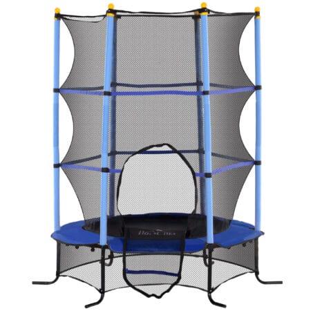 Blaues Kindertrampolin mit 163 cm Durchmesser, Sicherheitsnetz und Belastbarkeit bis 50 kg