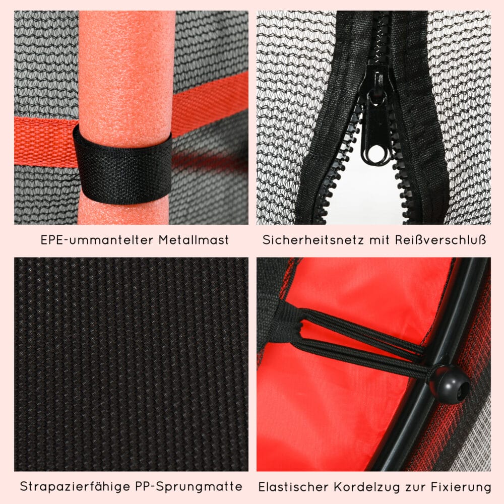 Rotes Kindertrampolin mit 163 cm Durchmesser, Sicherheitsnetz und Belastbarkeit bis 50 kg