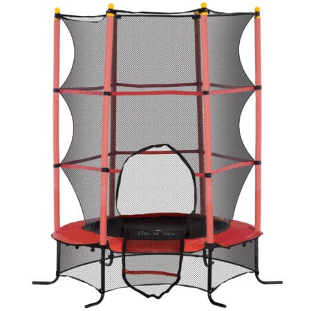 Rotes Kindertrampolin mit 163 cm Durchmesser, Sicherheitsnetz und Belastbarkeit bis 50 kg