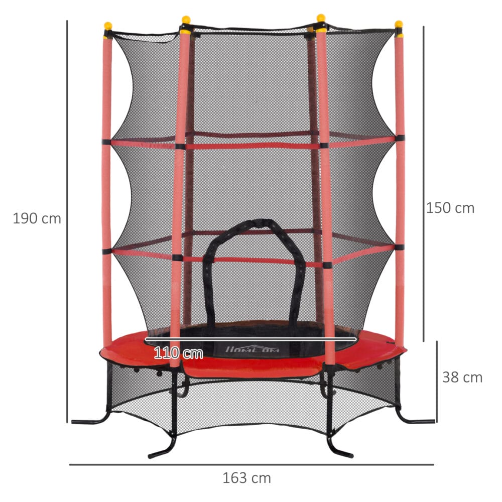 Rotes Kindertrampolin mit 163 cm Durchmesser, Sicherheitsnetz und Belastbarkeit bis 50 kg