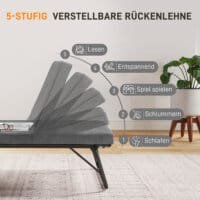 Ein dunkelgraues Klappbett und Gästebett 70x190cm mit Schaumstoffmatratze und Rollen.