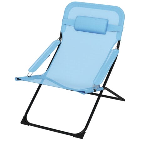 Klappstuhl mit verstellbarer Rückenlehne, 120 kg belastbar, Mesh-Material, Farbe Blau.