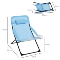 Klappstuhl mit verstellbarer Rückenlehne, 120 kg belastbar, Mesh-Material, Farbe Blau.