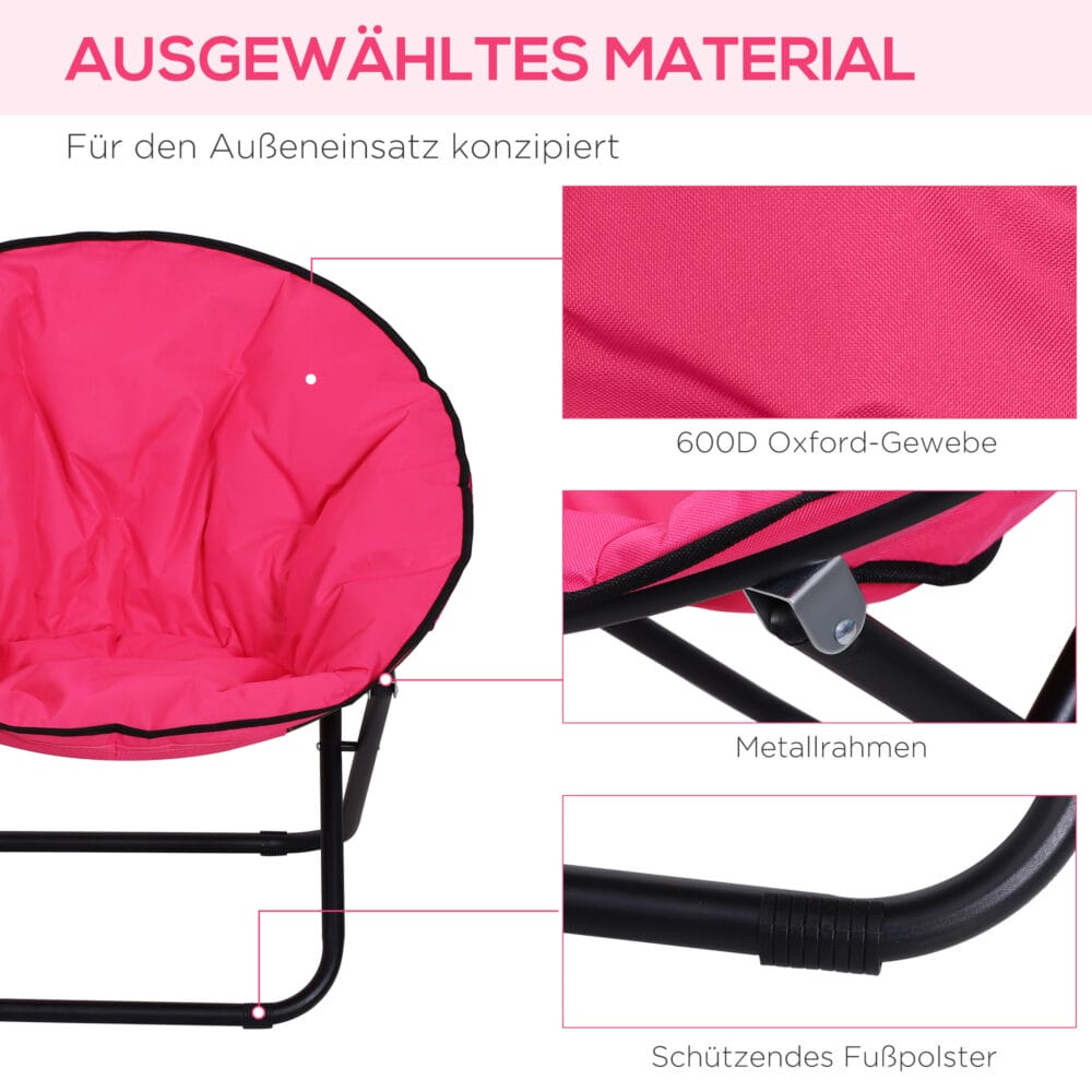 Klappstuhl Campingstuhl 80x80x75 cm, leicht und faltbar, Farbe Pink.