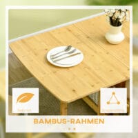 Klapptisch aus Bambus mit Ablagefächern Naturholz – Produktfoto zeigt modernes Design, hochwertige Materialien und funktionale Eigenschaften ideal für Wohn- oder Arbeitsbereiche. Perfekt als Einrichtungsinspiration oder zur Produktpräsentation in einem Onlineshop.