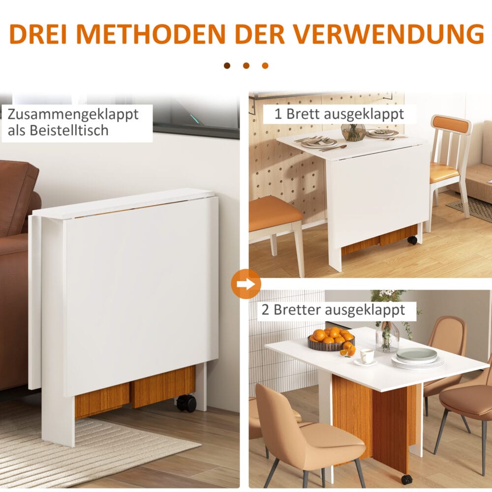 Klapptisch mit Rollen klappbare Arbeitsplatte Beistelltisch Weiss – Produktfoto zeigt modernes Design, hochwertige Materialien und funktionale Eigenschaften ideal für Wohn- oder Arbeitsbereiche. Perfekt als Einrichtungsinspiration oder zur Produktpräsentation in einem Onlineshop.