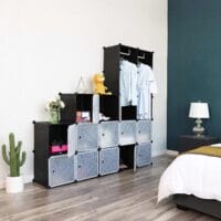 Kleiderschrank Stoffschrank mit Stangen Schwarz