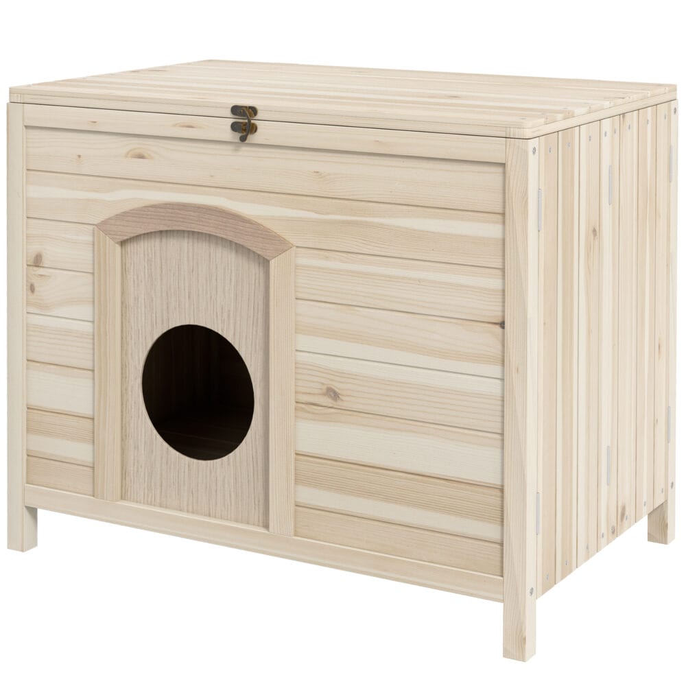 Faltbares Kleintierhaus für Katzen & Hunde bis 13,5 kg aus Naturholz.