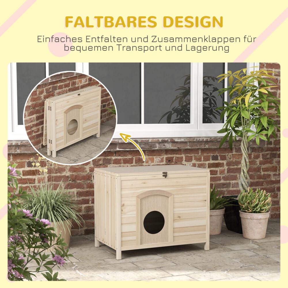 Faltbares Kleintierhaus für Katzen & Hunde bis 13,5 kg aus Naturholz.