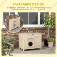 Faltbares Kleintierhaus für Katzen & Hunde bis 13,5 kg aus Naturholz.