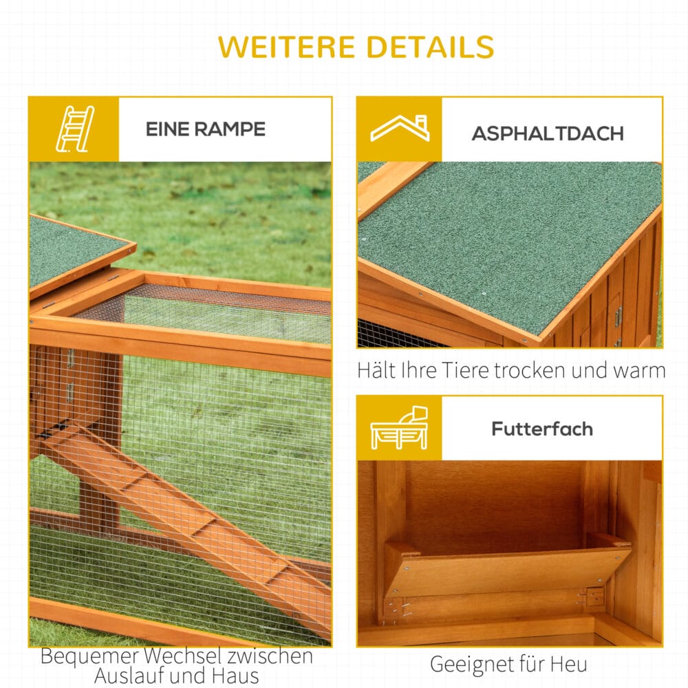 Vielseitiger Kleintierstall aus Tannenholz mit Asphaltdach.