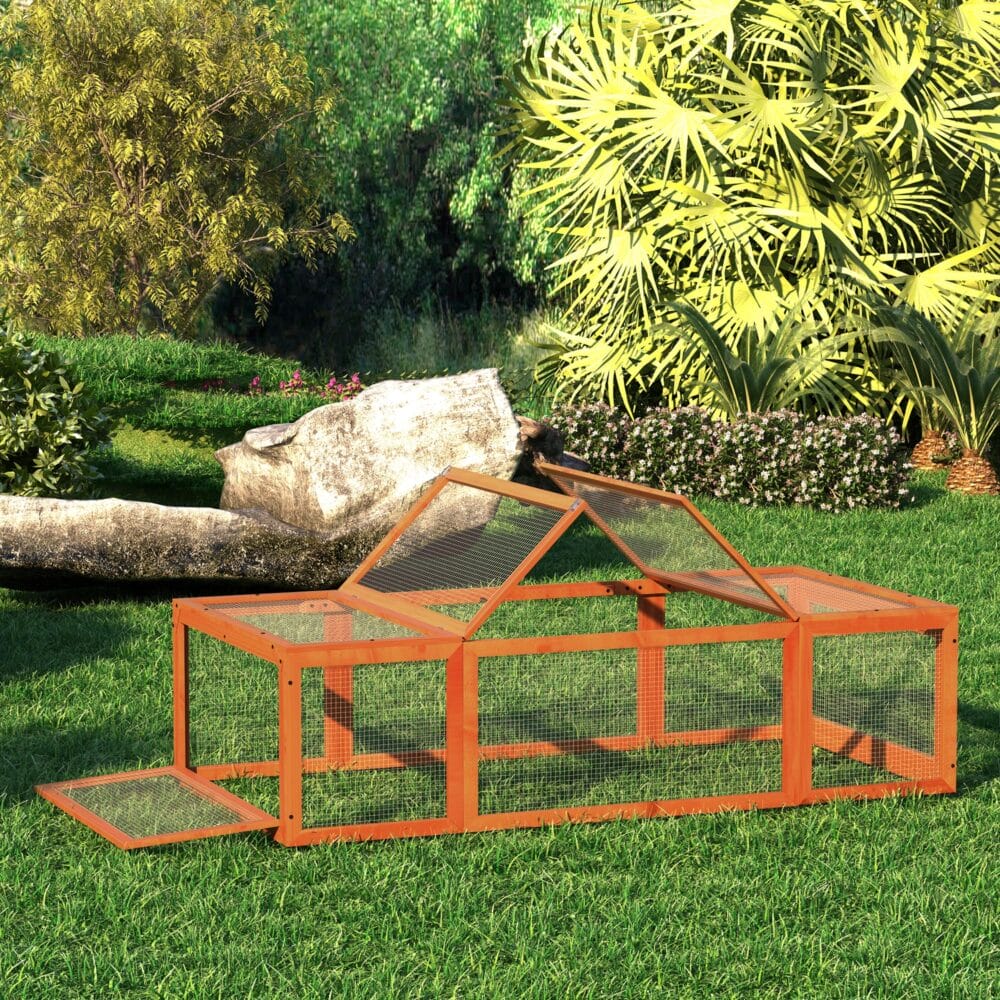 Kleintierstall mit Freilaufgehege aus Tannenholz, 180x90x48cm.