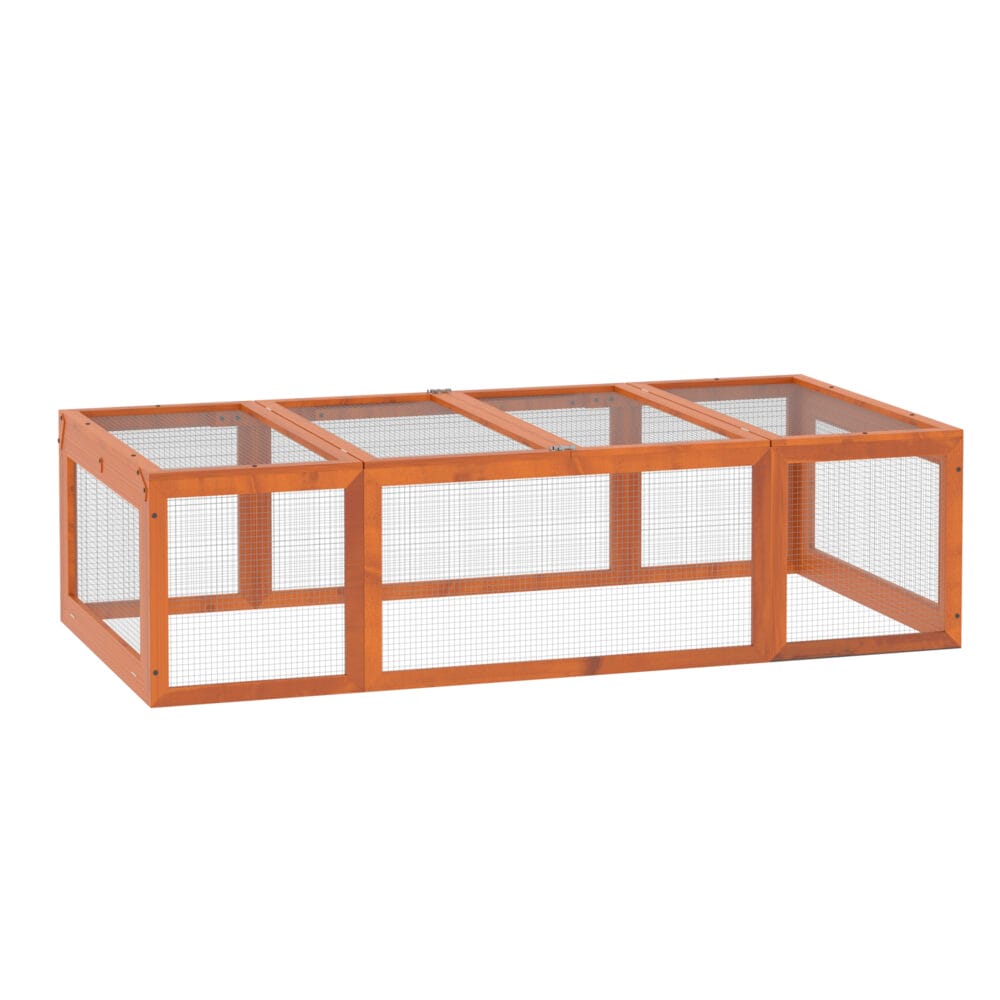Kleintierstall mit Freilaufgehege aus Tannenholz, 180x90x48cm.
