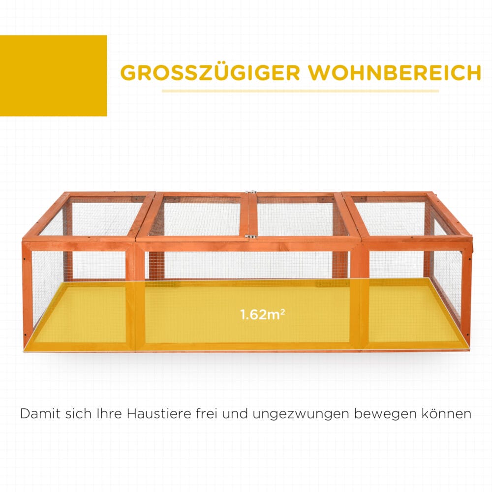 Kleintierstall mit Freilaufgehege aus Tannenholz, 180x90x48cm.