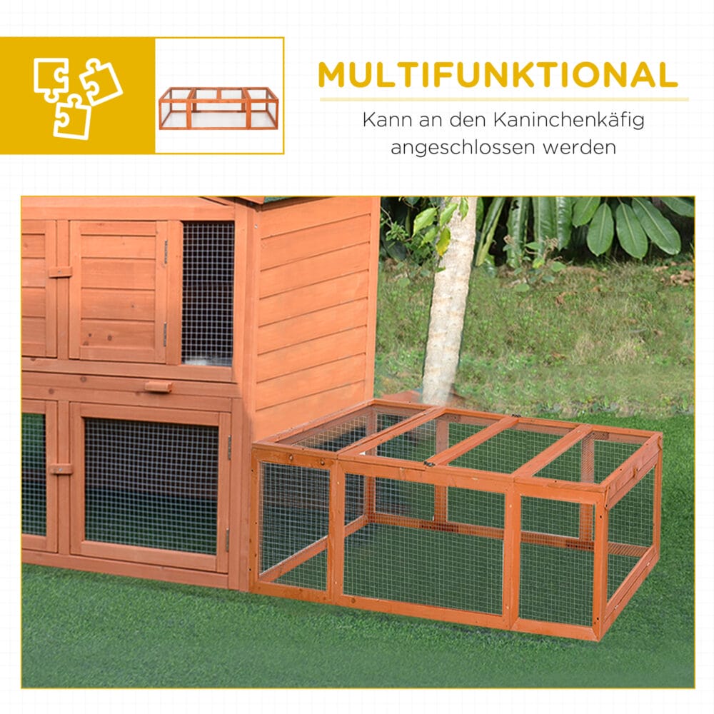 Kleintierstall mit Freilaufgehege aus Tannenholz, 180x90x48cm.