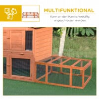 Kleintierstall mit Freilaufgehege aus Tannenholz, 180x90x48cm.