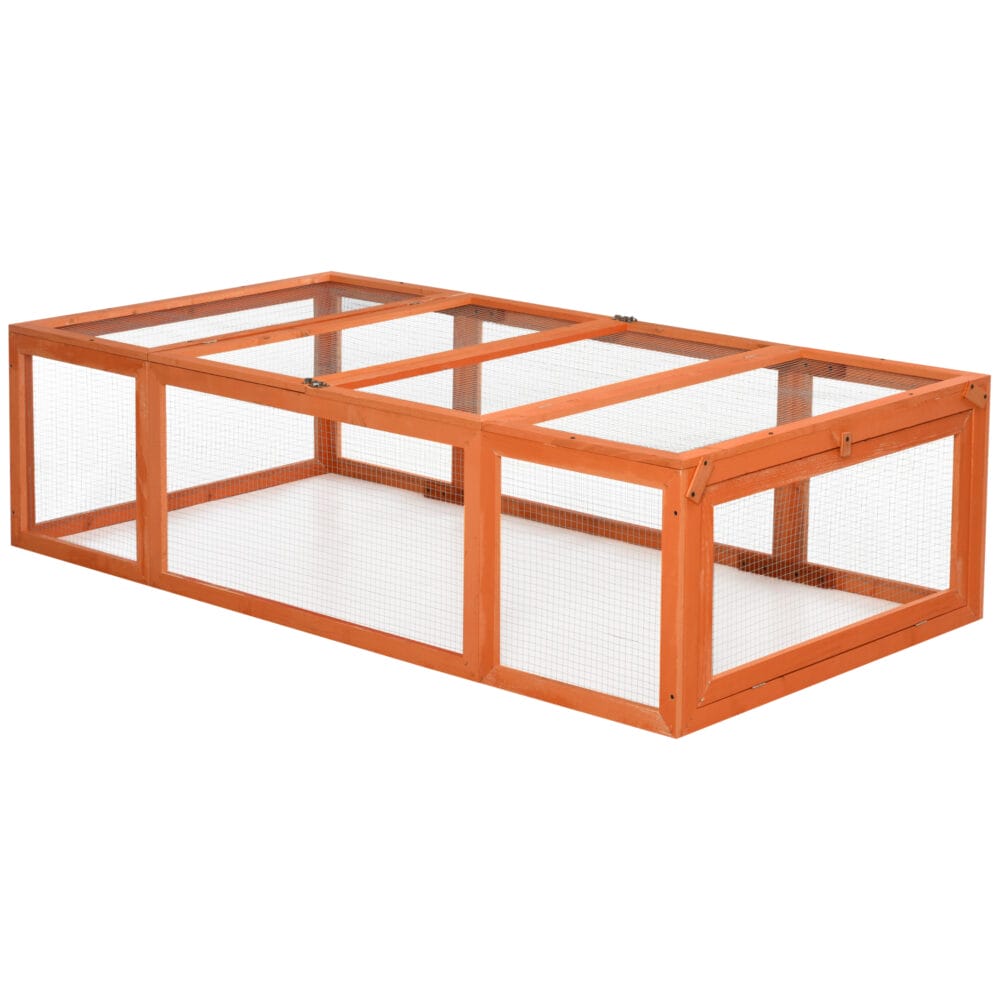 Kleintierstall mit Freilaufgehege aus Tannenholz, 180x90x48cm.