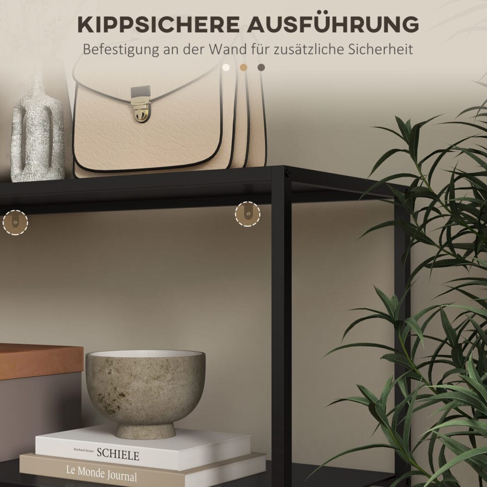 Konsolentisch Regal Beistelltisch mit Kippschutz 90x30x75cm Schwarz - Beistelltisch mit Kippschutz für Sicherheit.