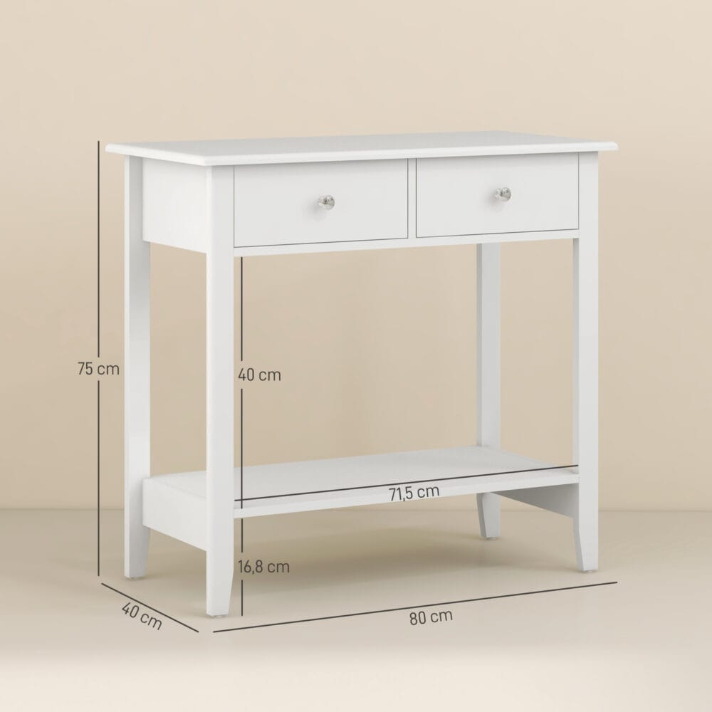 Konsolentisch Sideboard 2 Schubladen 80x40x75cm Weiss - Funktionales Sideboard in elegantem Weiss.