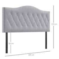 Ein gepolstertes Kopfteil und Betthaupt in Grau mit den Maßen 185x8x134cm.