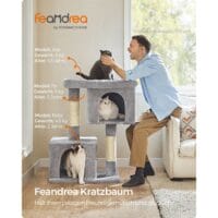 Kratzbaum für Katzen bis 20kg, 101cm Höhe, Plüsch Hellgrau