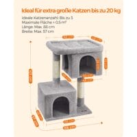 Kratzbaum für Katzen bis 20kg, 101cm Höhe, Plüsch Hellgrau