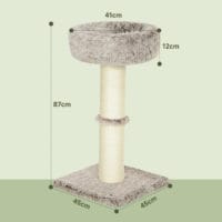 Brauner Kratzbaum mit Bett und robusten Sisal-Kratzsäulen, 87cm hoch, für Katzen bis 6kg, bietet Komfort und Krallenpflege.