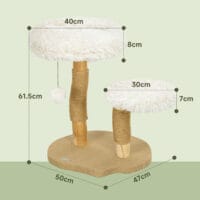 Weisser Kratzbaum mit Betten und Spielball, 61.5cm hoch, für Katzen bis 5kg, ein gemütlicher und unterhaltsamer Kratzplatz.