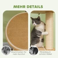 Deckenhoher Kratzbaum, 230-250cm hoch, in Eiche-Cremeweiss, mit Hängematte, ideal für Katzen, die gerne hoch klettern.