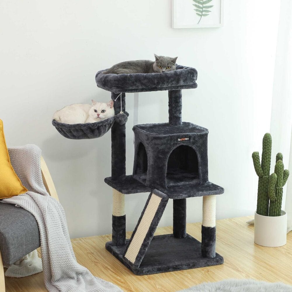 Großer Katzenbaum mit breiter Sitzstange, Plüsch Rauchgrau