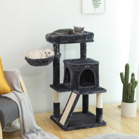 Großer Katzenbaum mit breiter Sitzstange, Plüsch Rauchgrau