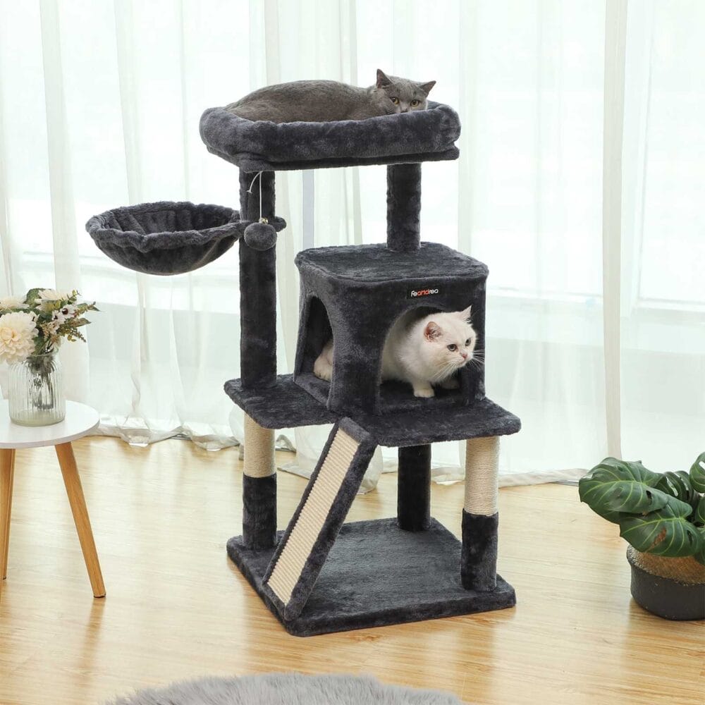 Großer Katzenbaum mit breiter Sitzstange, Plüsch Rauchgrau