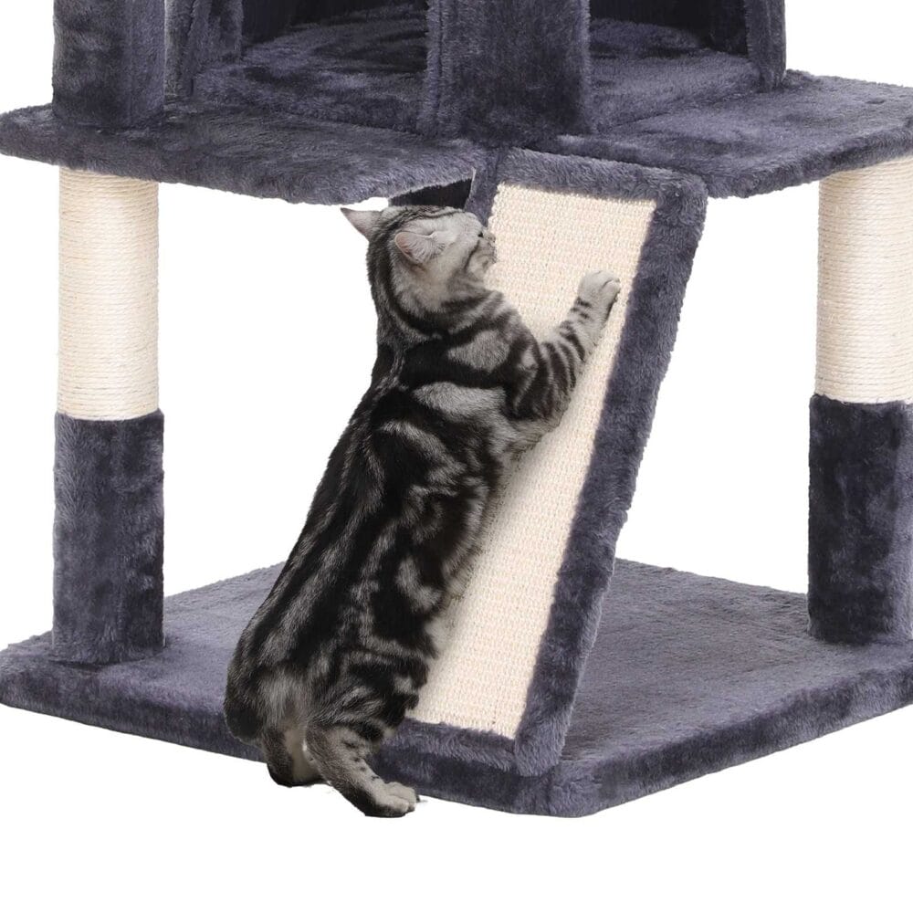 Großer Katzenbaum mit breiter Sitzstange, Plüsch Rauchgrau