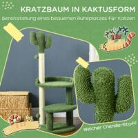 Grüner Kratzbaum im Kaktus-Design mit Spielball, 111cm hoch, ein origineller Blickfang und ideal zum Krallenwetzen.