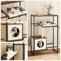 Kratzbaum 2-in-1 Kommode Vintage Braun für Katzen und Stauraum.