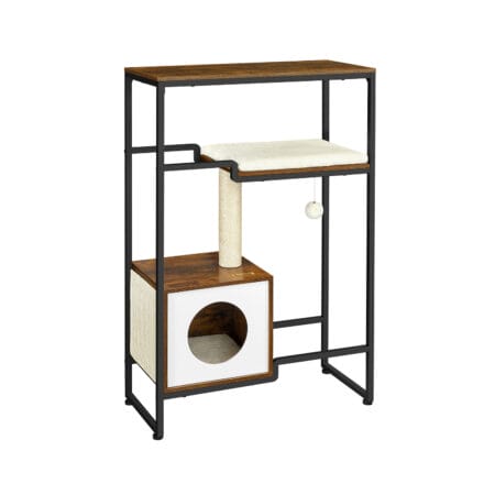 Kratzbaum 2-in-1 Kommode Vintage Braun für Katzen und Stauraum.