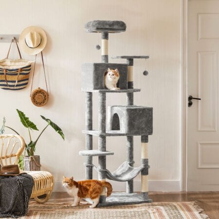 Kratzbaum Katzenbaum hoher Katzenturm Plüsch Hellgrau