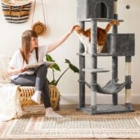 Kratzbaum Katzenbaum hoher Katzenturm Plüsch Hellgrau