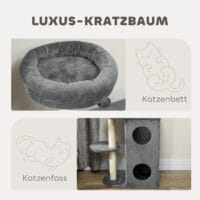 Grauer Kratzbaum mit Katzenhöhle, 111cm hoch, für Katzen bis 5kg, ein beliebter Ort zum Verstecken und Schlafen.